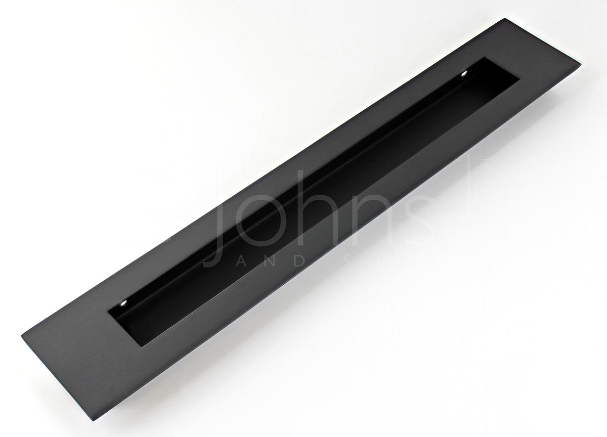 Large Rectangular Design Flush Pull Handle For Sliding Doors - 320mm Long x 55mm Wide - Matt Black