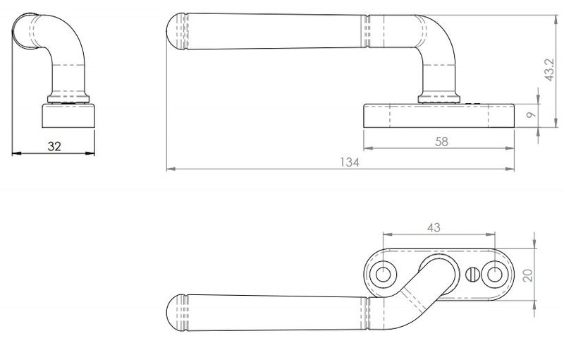 Cranked Locking Espagnolette Handle - Window Fastener - Left & Right Hand - Polished Brass
