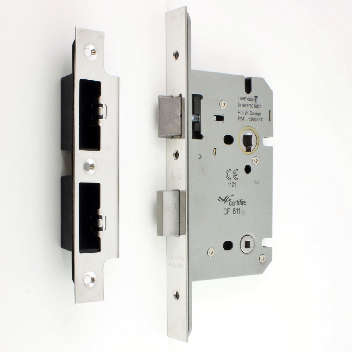 DIN Style Bathroom Mortice Lock - 60mm Backset - (78mm Centres) - Polished Stainless Steel - (Shiny Finish)