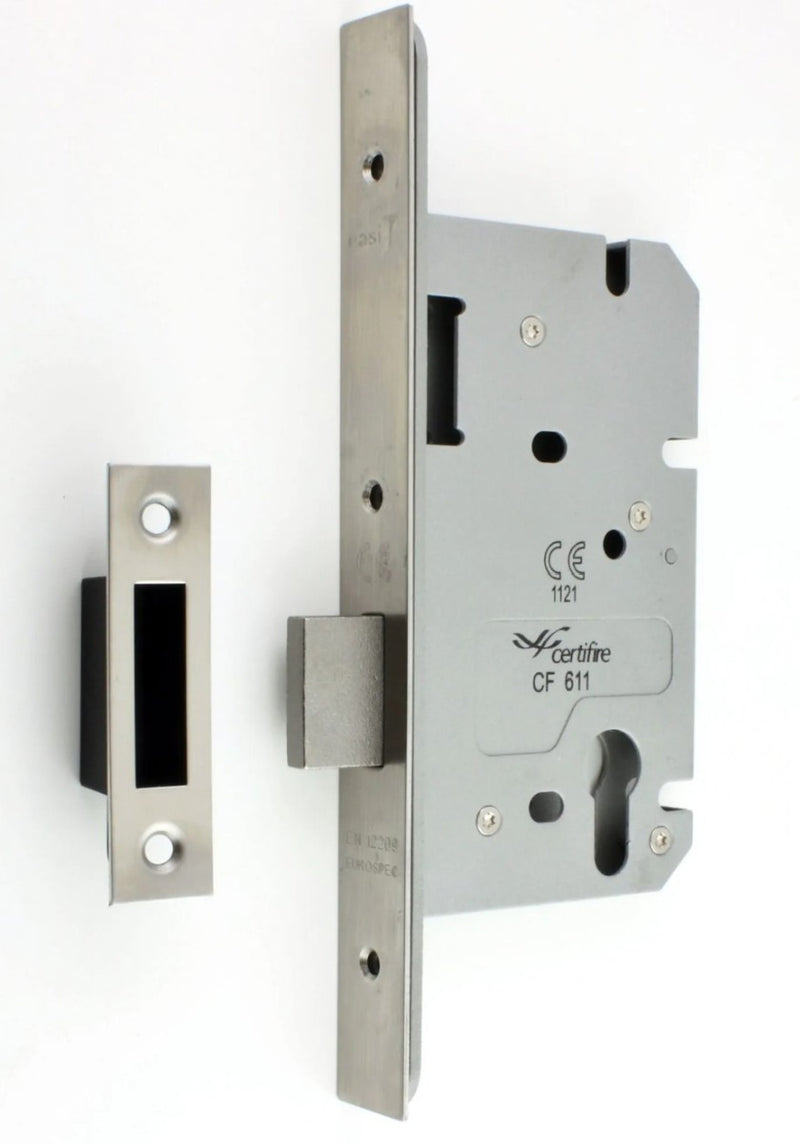 DIN style Euro profile dead lock case - CE marked - fire rated - Certifire approved - satin stainless steel