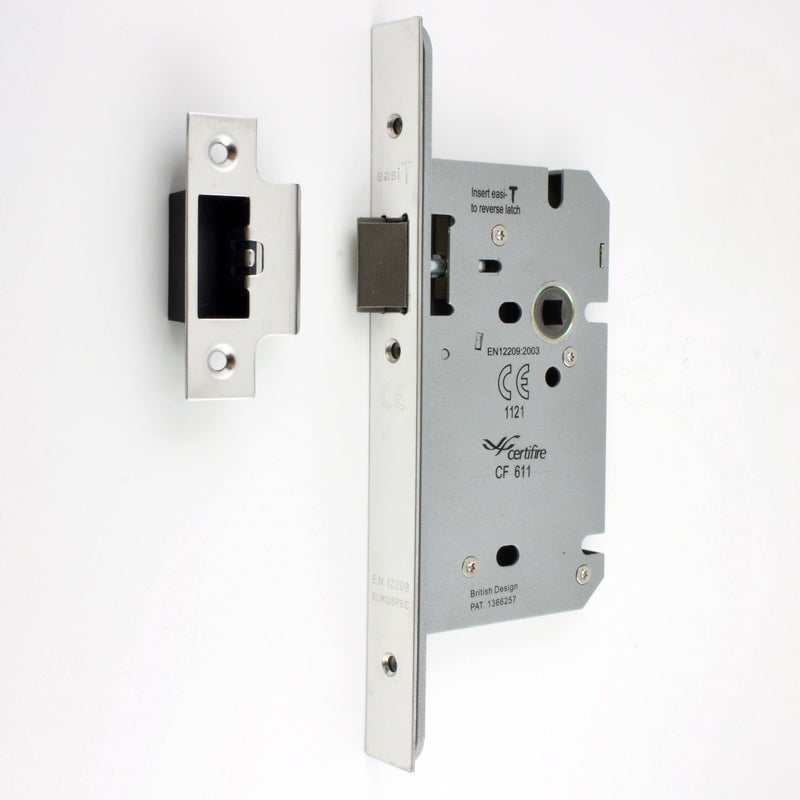 DIN Style Mortice Latch - 60mm Backset - Polished Stainless Steel (Shiny Finish)
