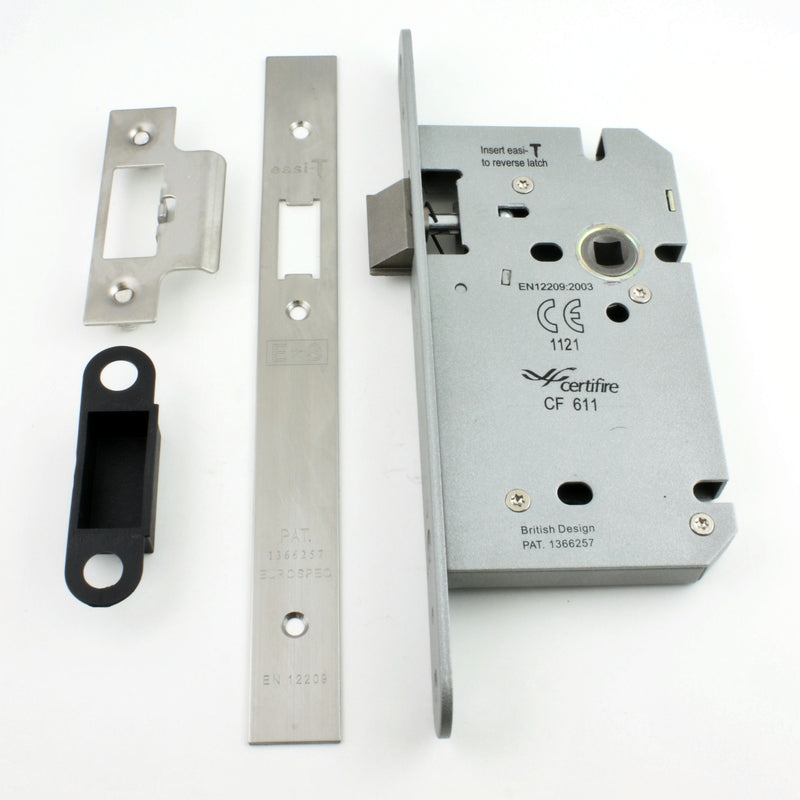 DIN Style Mortice Latch - 60mm Backset - Satin Stainless Steel