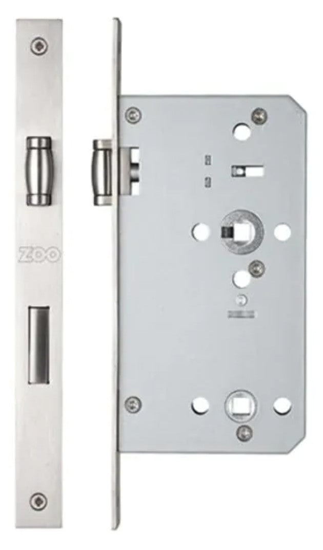 DIN style roller roller bathroom mortice lock - satin stainless steel