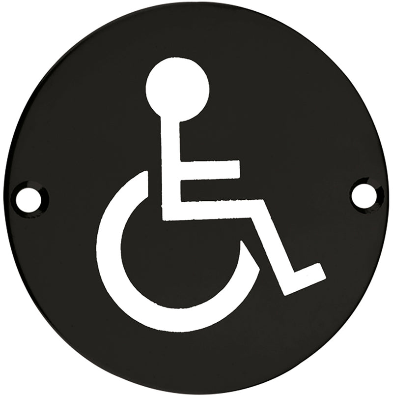 Disabled Symbol - Circular Screw Fix Sign - Matt Black