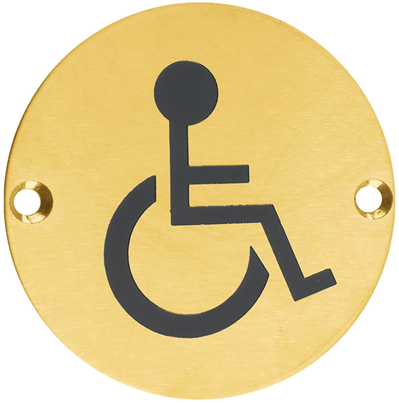 Disabled Symbol - Circular Screw Fix Sign - PVD Satin Brass