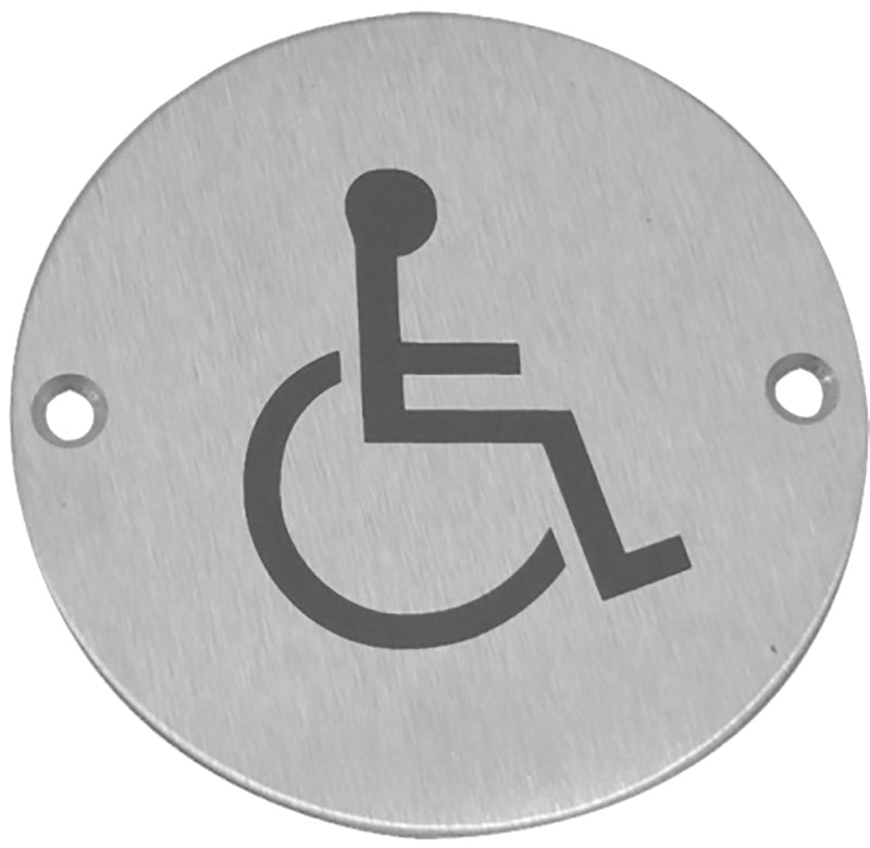 Disabled Symbol - Circular Screw Fix Sign - Satin Stainless Steel