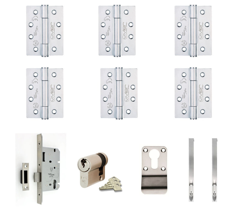 Double Locking Cupboard Door - Ironmongery Kit - For Non Fire Rated Doors - Satin Stainless Steel Ironmongery