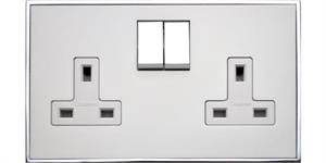 Executive Concealed Fix Plate Light Switch & Socket Range - Flat Screwless Plate With Rounded Edges - White Plate With Polished Chrome Trim