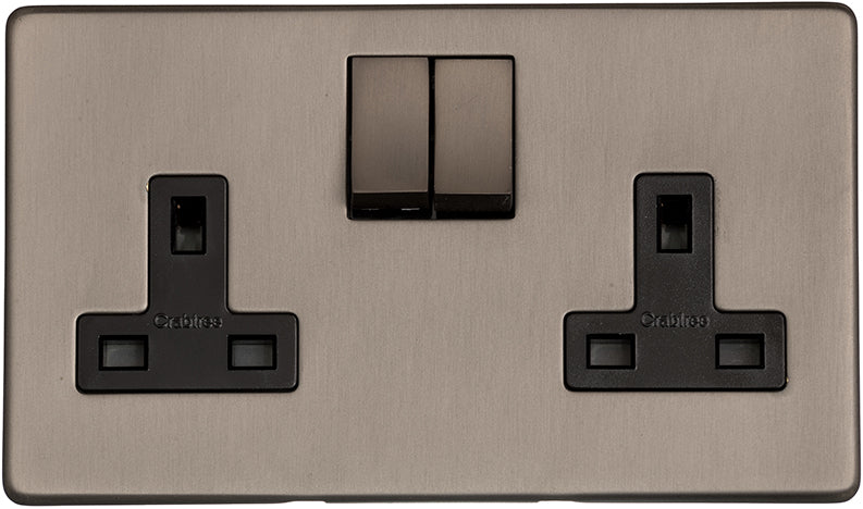 Studio Concealed Fix Plate Light Switch & Socket Range - Flat Screwless Plate With Rounded Edges - Aged Pewter