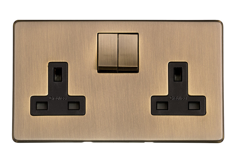 Studio Concealed Fix Plate Light Switch & Socket Range - Flat Screwless Plate With Rounded Edges - Antique Brass