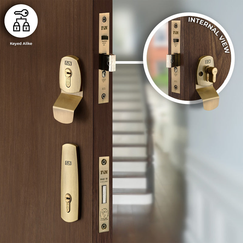 High Security Dual Front Door Lock Kit - Auto Locking BS8621 Mortice Nightlatch & BS3621 Mortice Dead Lock - Antique Brass