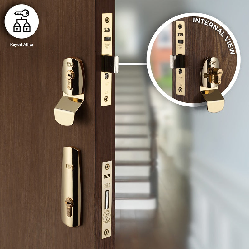 High Security Dual Front Door Lock Kit - Auto Locking BS8621 Mortice Nightlatch & BS3621 Mortice Dead Lock - Polished Brass