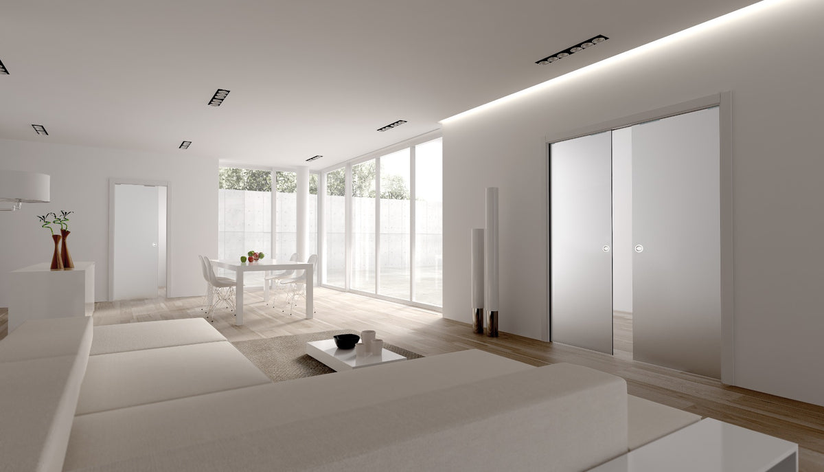 Eclisse Glass Sliding Pocket Door System - Double Door Kit - Supplied With Glass Doors - 125mm Finished Wall Thickness