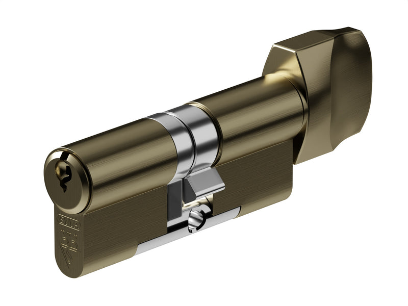EPS - TS007 1 Star Rated - Euro Profile Cylinder & Turn (Key / Turn) - Supplied With 3 Keys - Three Sizes Available - Antique Brass