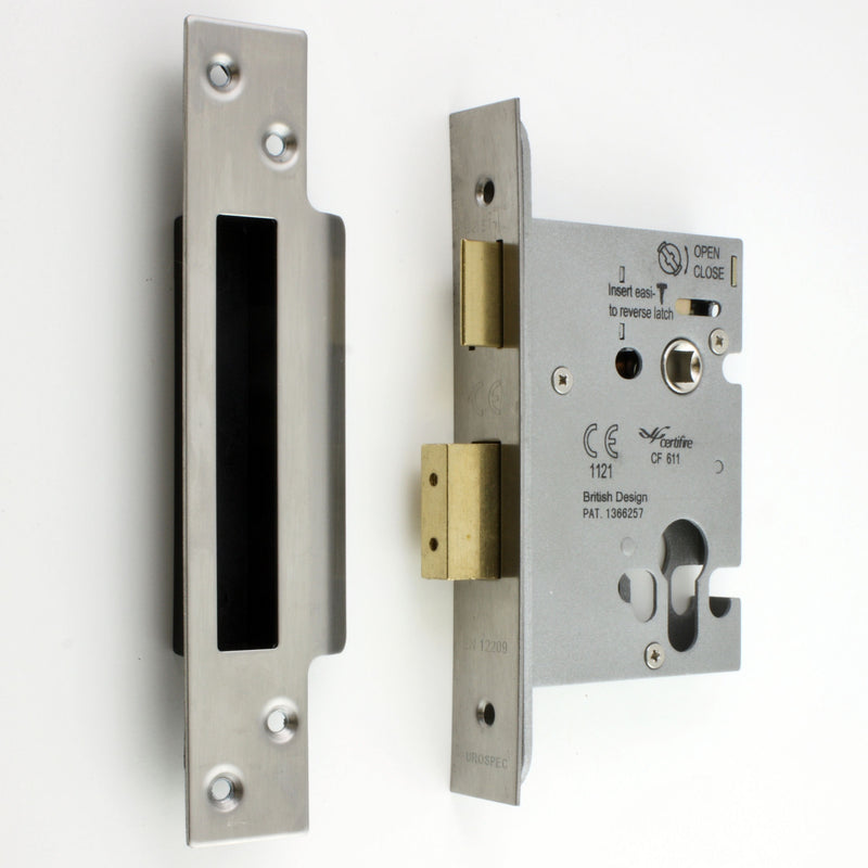 Architectural Quality Euro Profile Mortice Sash Lock Case - Satin (Brushed) Stainless Steel