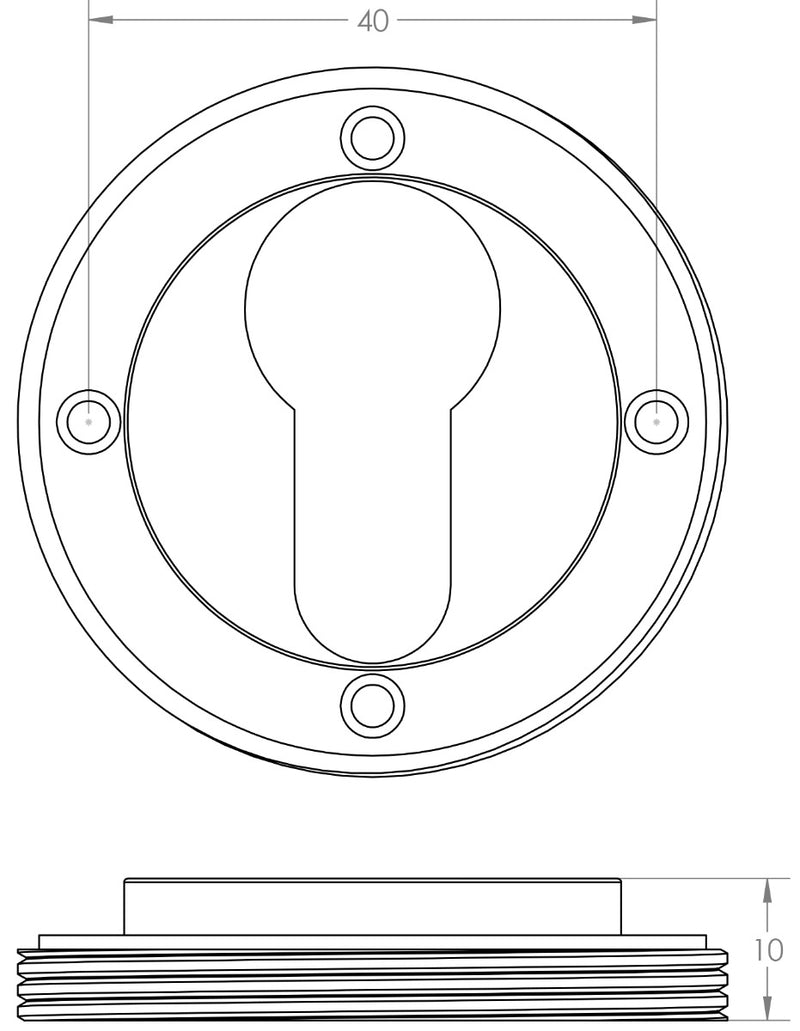 Euro Profile Escutcheon With Knurled Rose - 53mm x 10mm - Diagram