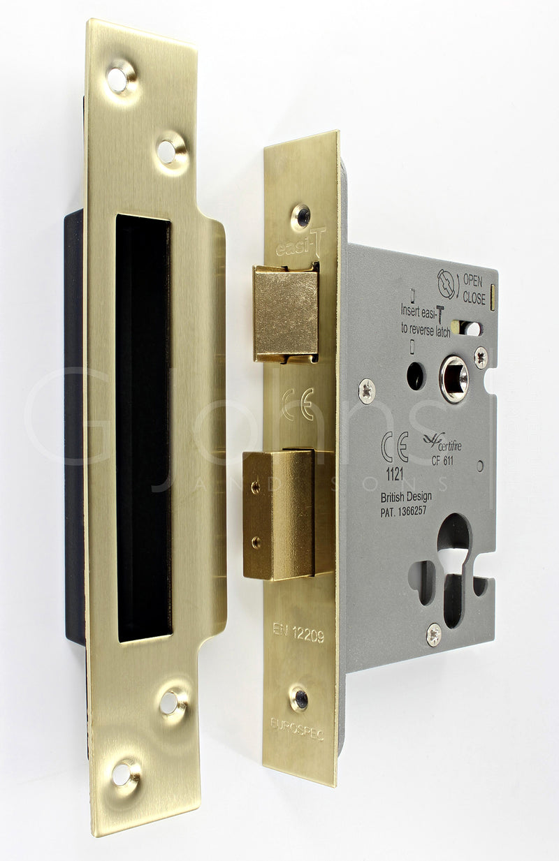 Architectural Quality Euro Profile Mortice Sash Lock Case - CE Marked - Fire Rated - Satin Brass