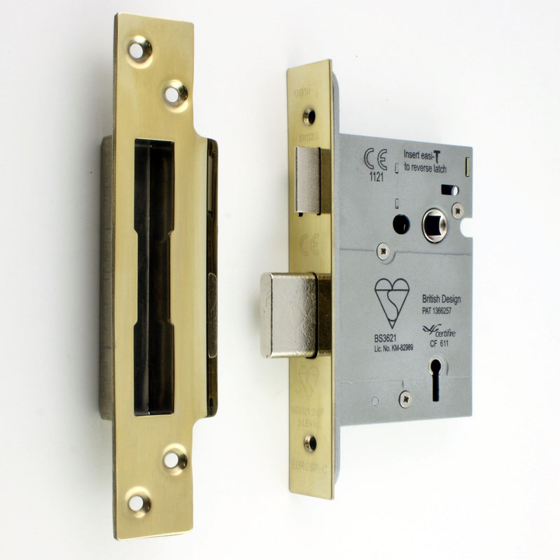 BS Rated - 5 Lever British Standard Kite Marked Mortice Sash Lock - PVD Brass