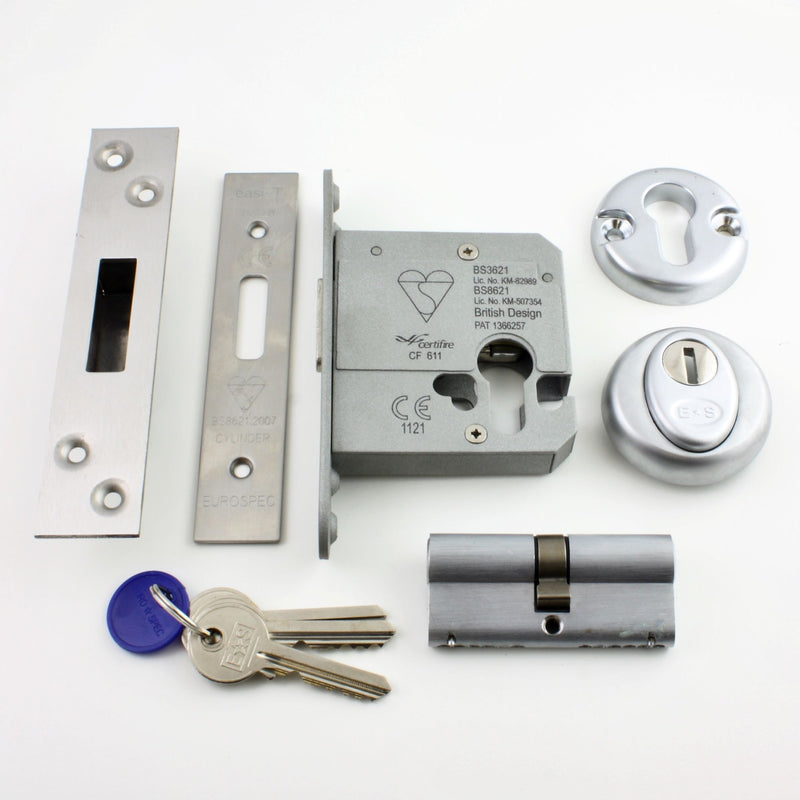Euro Profile Cylinder Deadlock - Key / Key Operated BS 3621 Rated - Satin Stainless Steel