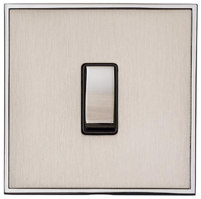 Executive Concealed Fix Plate Light Switch & Socket Range - Flat Screwless Plate With Squared Edges - Satin Nickel Plate With Polished Chrome Trim