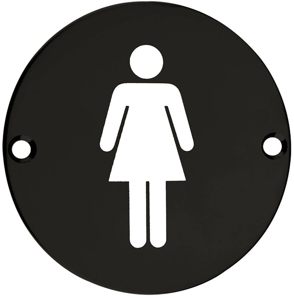 Female Symbol - Circular Screw Fix Sign - Matt Black