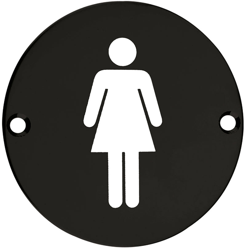 Female Symbol - Circular Screw Fix Sign - Matt Black