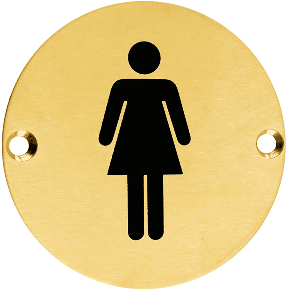 Female Symbol - Circular Screw Fix Sign - PVD Satin Brass