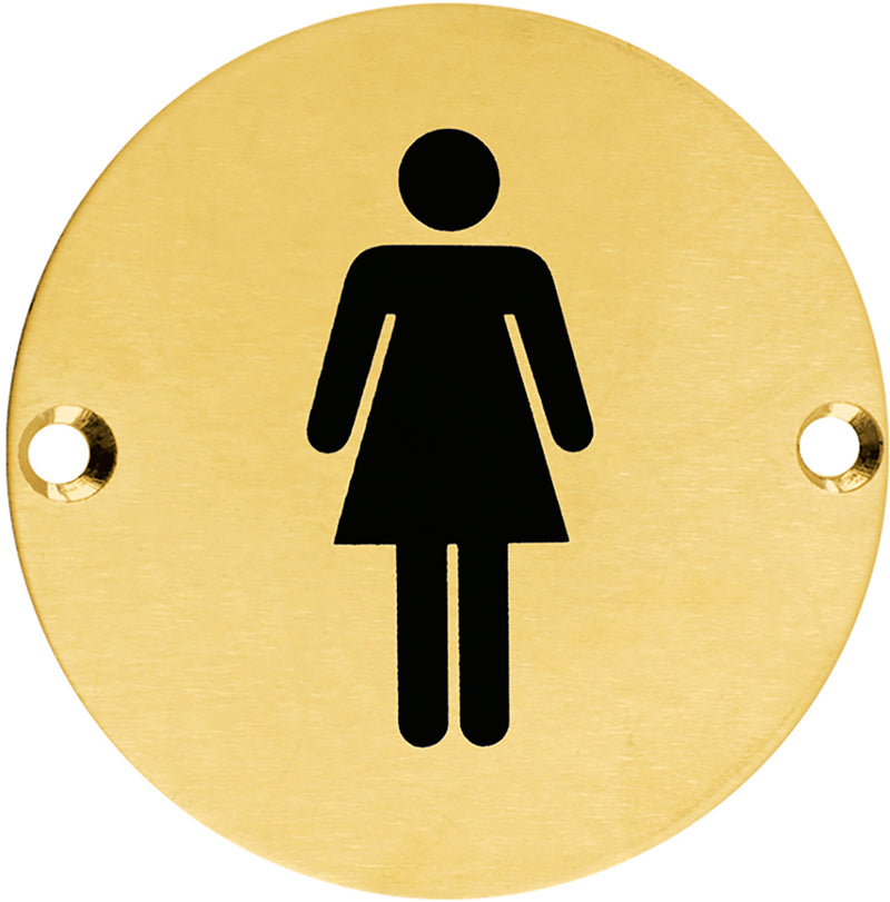 Female Symbol - Circular Screw Fix Sign - PVD Satin Brass
