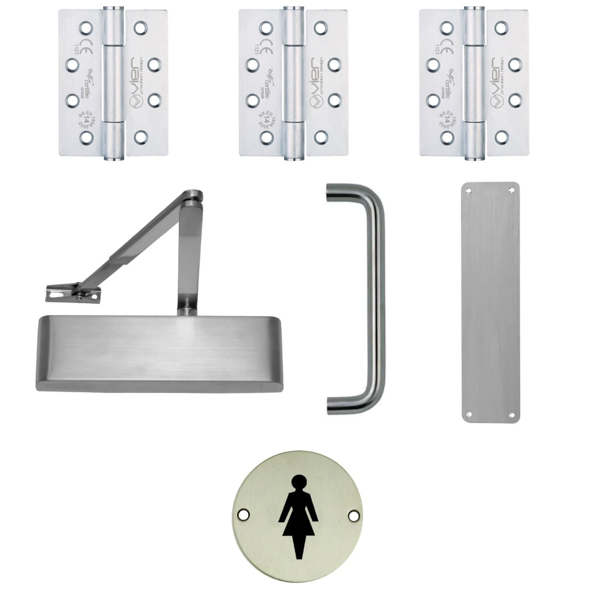 Female WC Lobby / Entrance Door - Ironmongery Kit - For Non Fire Rated Doors - Satin Stainless Steel Ironmongery