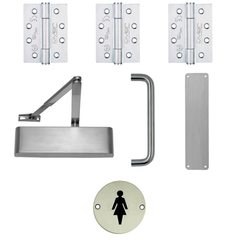 Female WC Lobby / Entrance Door - Ironmongery Kit - For Non Fire Rated Doors - Satin Stainless Steel Ironmongery