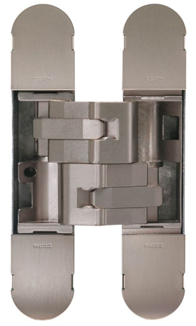 Fire Rated Concealed Adjustable Hinge For Invisible Doors - Tested To FD30 / FD60 - 160mm x 32mm - Satin Nickel