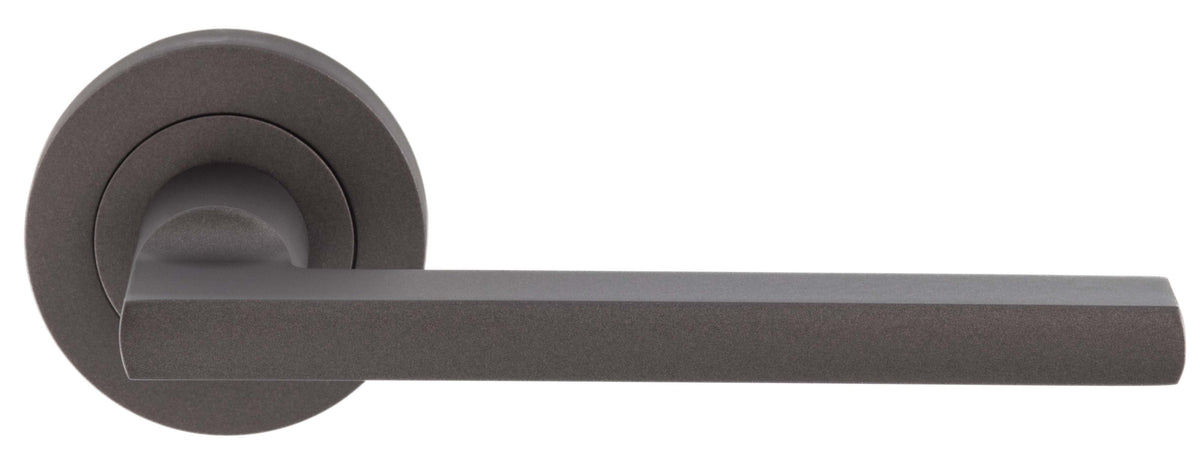 Flat Blade Style Lever Door Handles With Round Rose - Matt Bronze