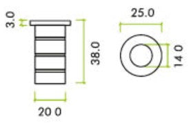Flush Bolt Floor Socket - Dust Excluder - For Concrete Fixing - 38mm x 20mm - Diagram