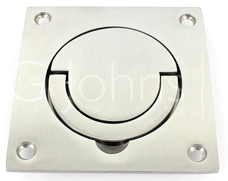 Flush Fitting Pull Out Ring Handle - Squash Court Style Door Handle - Satin Stainless Steel