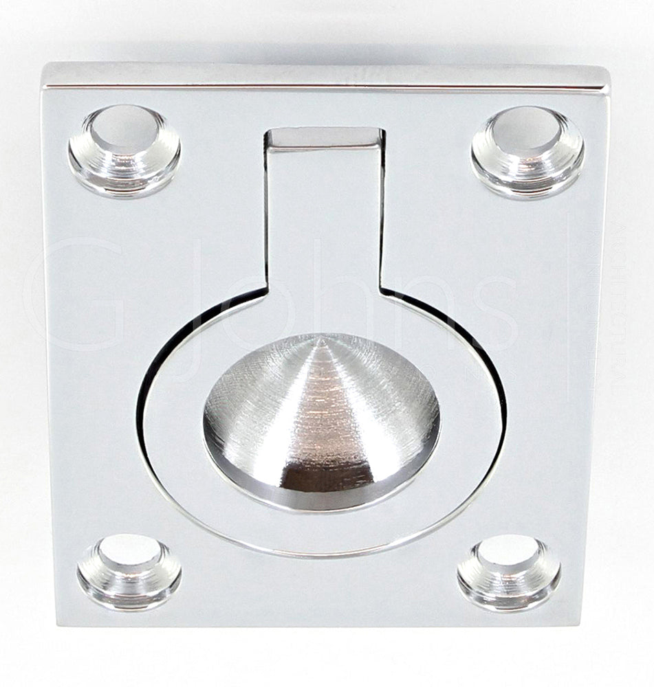 Flush Fitting Rectangular Ring Pull - Available In Two Sizes - Polished Chrome