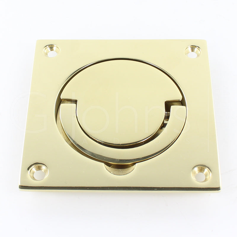 Flush Fitting Pull Out Ring Handle - Squash Court Style Door Handle - Polished Brass Plated