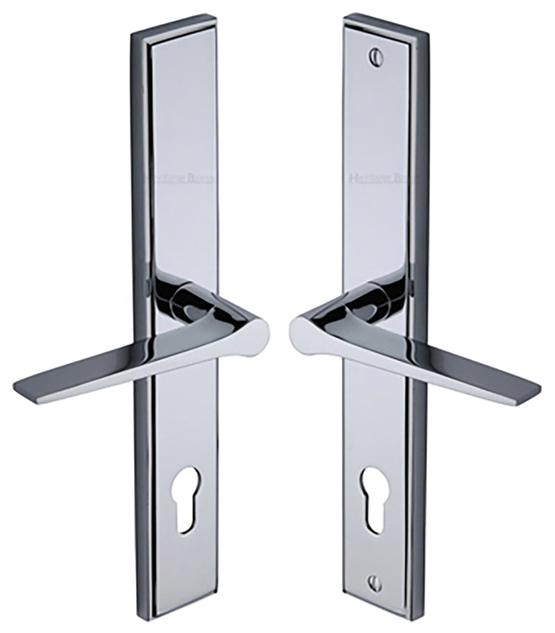 Gio Lever Multi Point Door Lever Handles - 92mm Euro Centres - 259mm Bolt Centres - 285mm x 44mm Back Plate - Polished Chrome