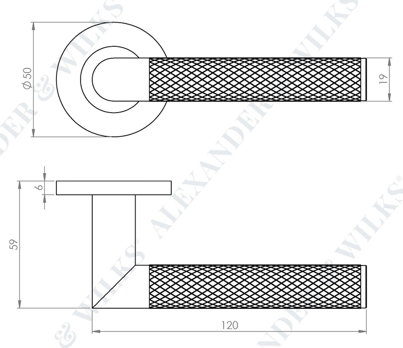Harrier Knurled Lever Handle On Concealed Fix Low Profile Round Rose - Diagram