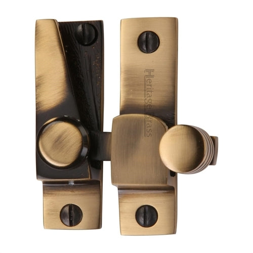 Straight Arm Looking Sliding Sash Window Fastener With Round Knob - Antique Brass