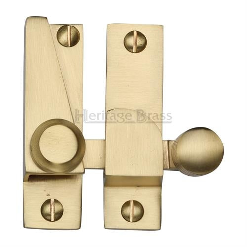 Straight Arm Looking Sliding Sash Window Fastener With Round Knob - Satin Brass