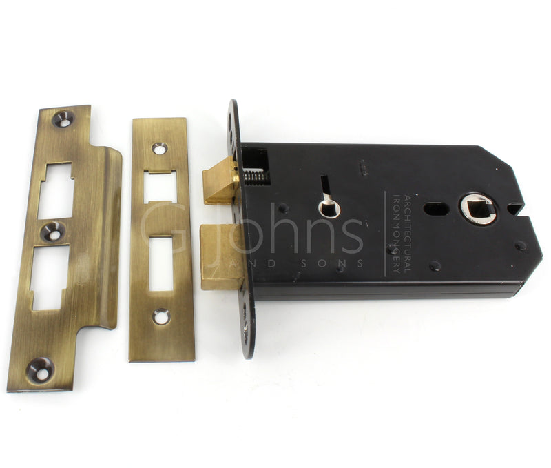 Horizontal Mortice Bathroom Lock - 127mm or 152mm Deep Case - Florentine Bronze (Antique Brass Finish)