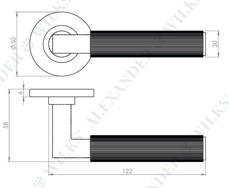 Hurricane Reeded Lever Handle On Concealed Fix Low Profile Round Rose - Diagram