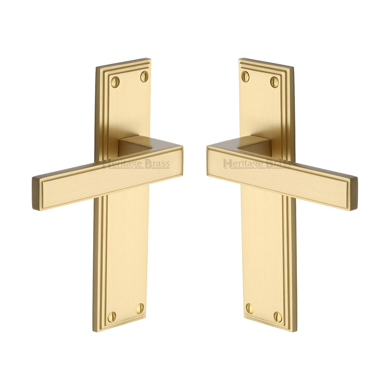 Atlantis Lever Door Handles On A Plain Latch Backplate - Satin Brass