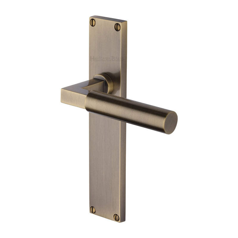 Bauhaus Lever Door Handles On A 200mm Backplate - Plain Latch Plate - Antique Brass