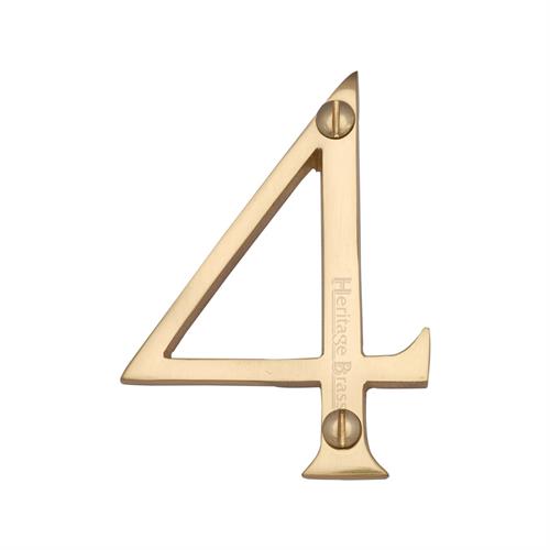 Polished Brass Unlacquered 76mm High Screw Fix House Number 4