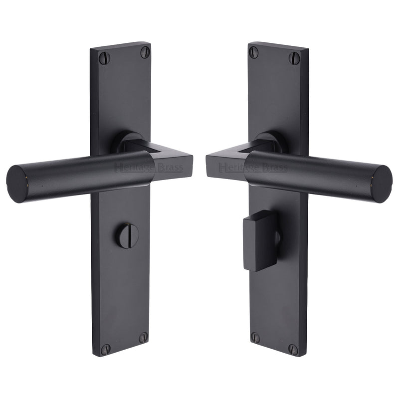Bauhaus Lever Door Handles On A 200mm Backplate - Bathroom Turn & Release Plate - Matt Black