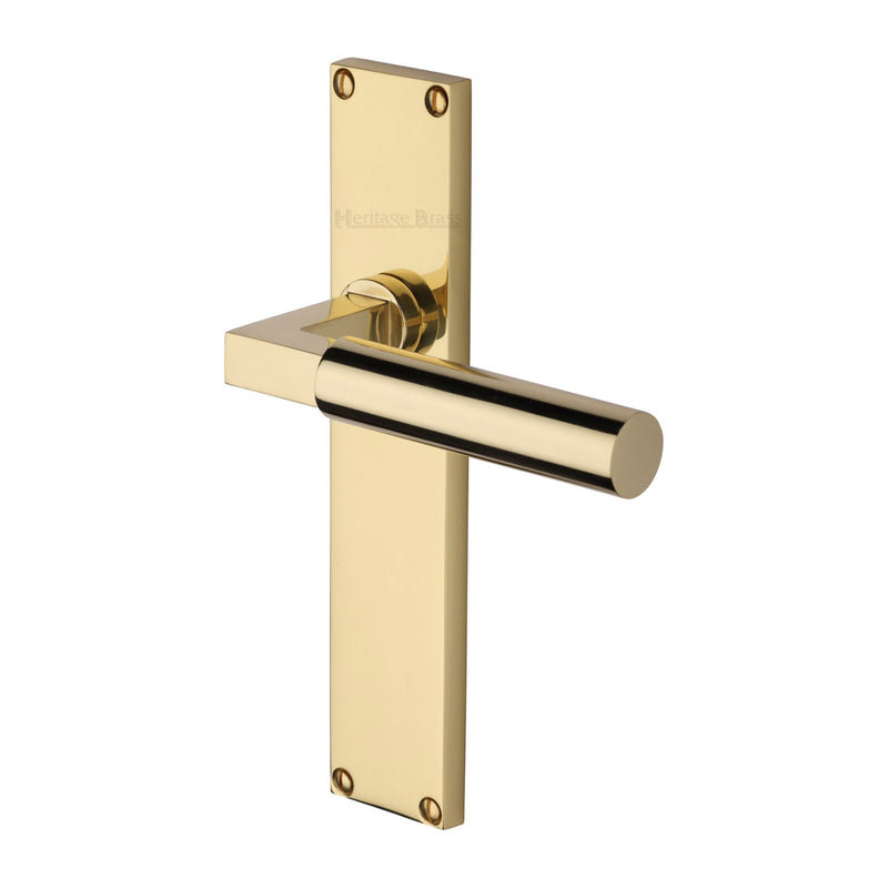 Bauhaus Lever Door Handles On A 200mm Backplate - Plain Latch Plate - Polished Brass