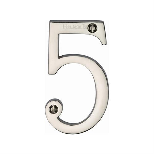 Polished Nickel 76mm High Screw Fix House Number 5