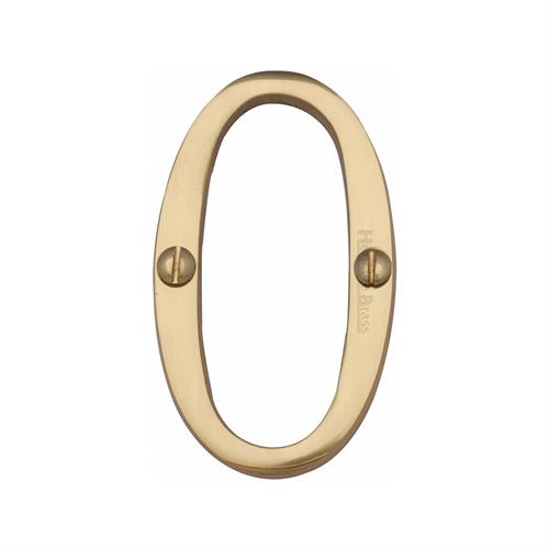 Polished Brass Unlacquered 76mm High Screw Fix House Number 0