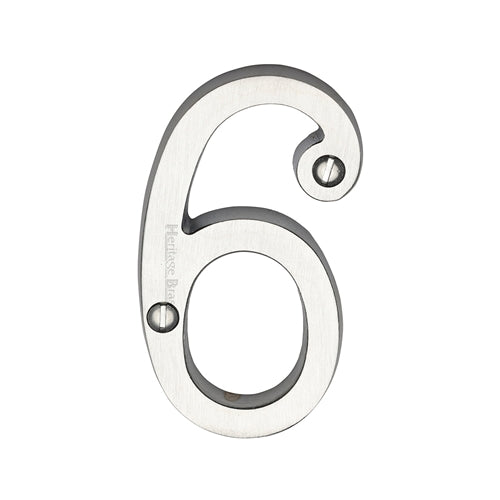 Satin Chrome 76mm High Screw Fix House Number 6